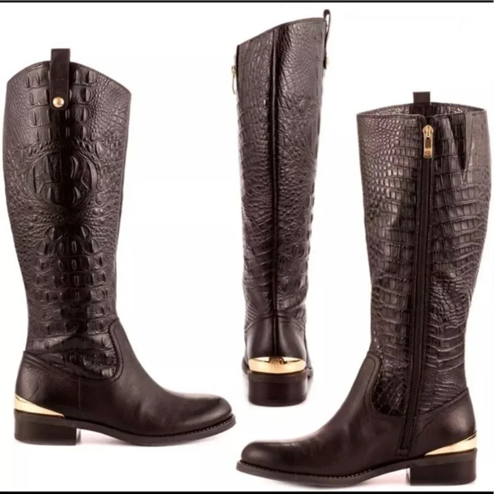 Beautiful Vince Camuto Leather Kamino Fudge Brownie Riding Boots Size 7.5